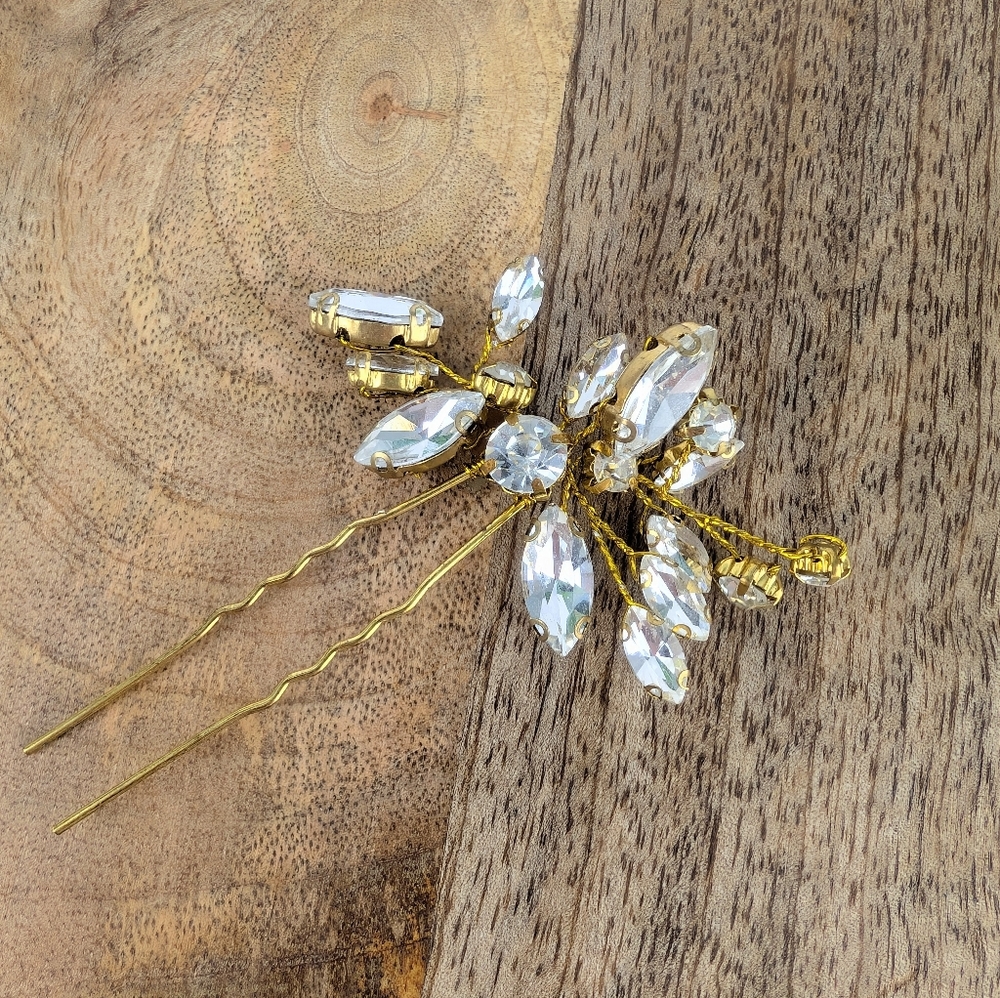 Gold & Diamond Hair Prong Clip